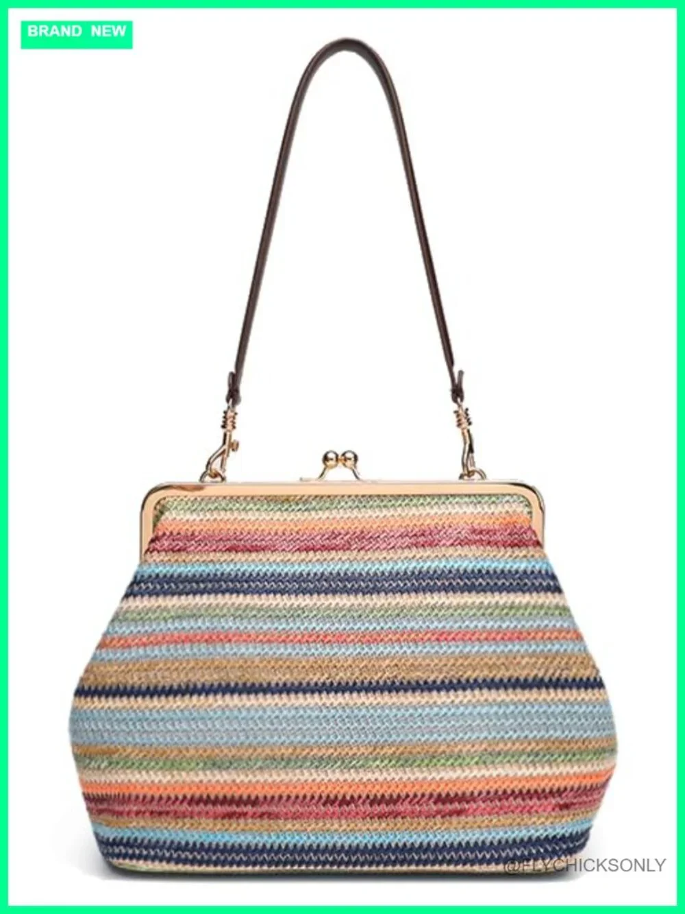 Large Straw Hobo Tote Purse with Kiss-Lock Closure